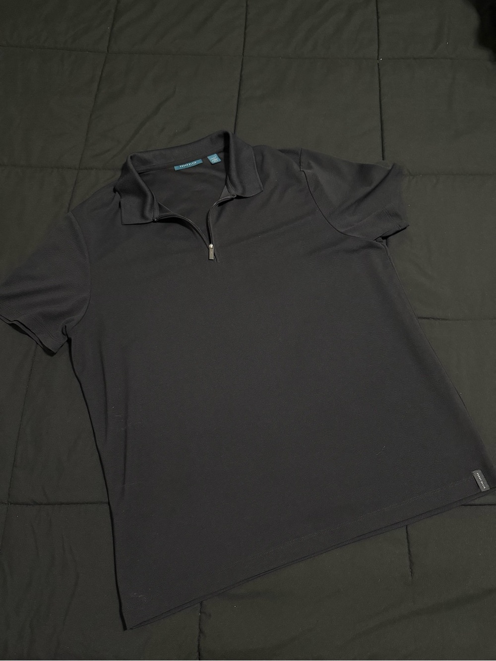 Perry Ellis Black Short-Sleeve Quarter-Zip Polo